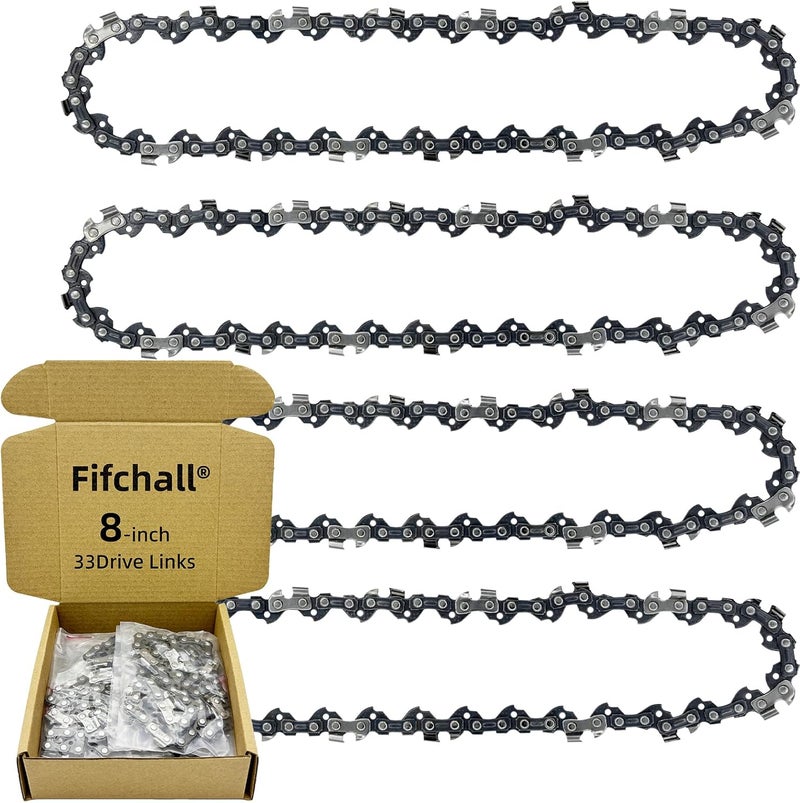 Fifchall 4 Pack 8 Inch Chainsaw Chain 3/8" LP Pitch .050" Gauge 33 Drive Links, 8 Inch Replacement Pole Saw Chains Compatible for Sun Joe SWJ800E SWJ806E, Chicago, Portland 62896, Greenworks, Oregon S33 - Image 1
